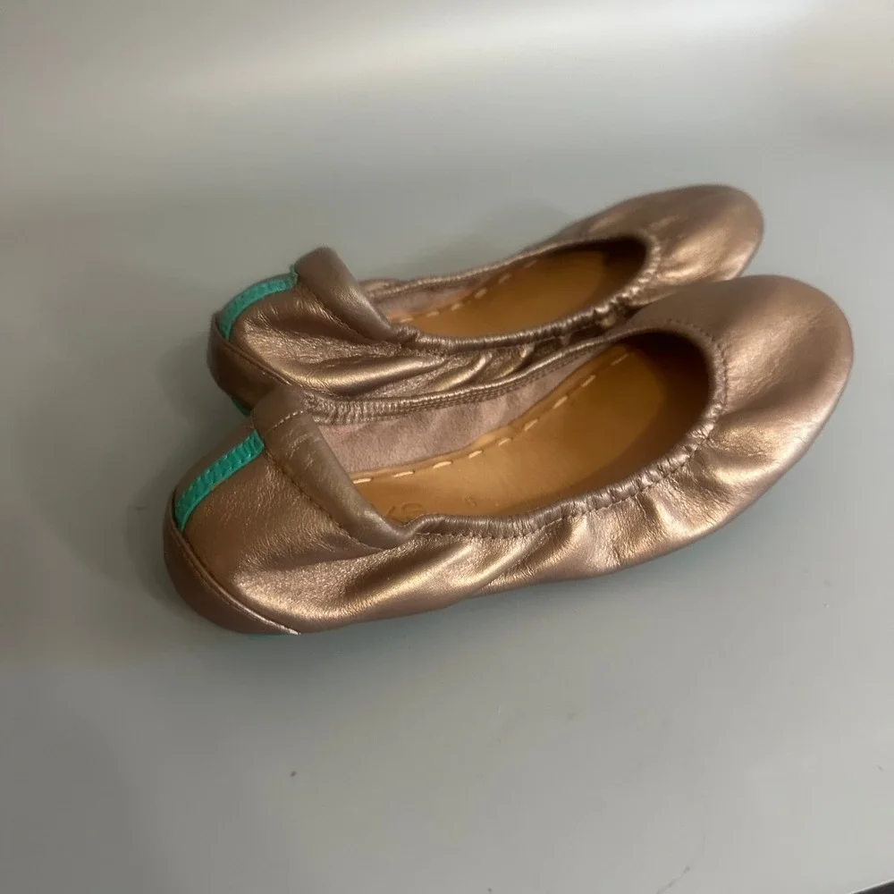Tieks by Gavrieli Metallic Rose Gold Leather Ballet Flats Teal Sole Size 6
